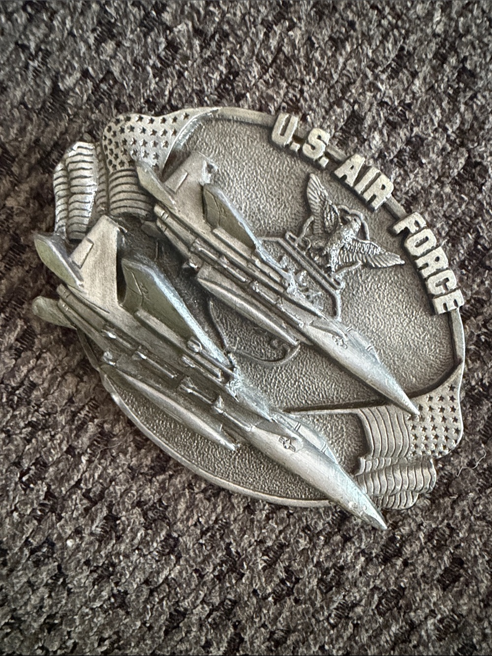 U.S.Air Force Pewter Plane-pewter Bergemot press. Made in USA belt buckle
